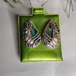 Silver and Green Swirl Earrings